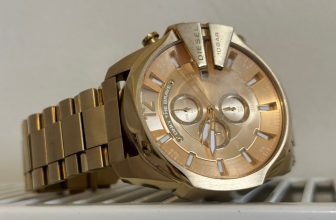 diesel dz4360 mega chief gold dial s/steel chronograph men’s watch 19cm fit