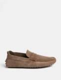 Marks & Spencer Mens Grey Leather Flat Loafer Shoes – M&S