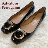 Salvatore Ferragamo Women’s Loafers Gancini Leather Black 5.5 42615c