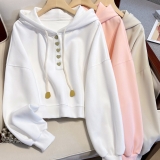Women Short Sweatshirts Long Sleeve Hoodie Top Casual Loose Pullover Sweatshirts