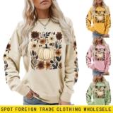 Women Halloween Hoodies Sweatshirts Tops Pumpkin Floral Printed Stylish Pullover