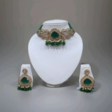 Green Indian bollywood bridal choker earrings jewellery kundan set