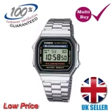 New CASIO Retro Classic Unisex Digital Bracelet Watch A168WA Silver UK