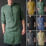 INCERUN Mens Kurta Collar Shirt Long Sleeve Kaftan Casual Tops Dress Tunic Tee