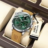 Man Watch Quartz Waterproof Luminous Date Chronograph Leather Men Wristwatch UK