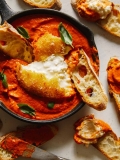 Fried Burrata over Romesco Sauce
